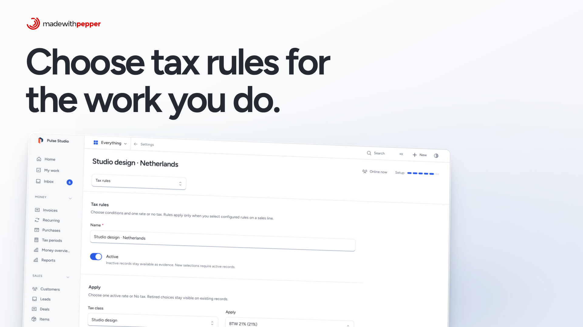 Pepper settings for owner-configured tax rules and classes.