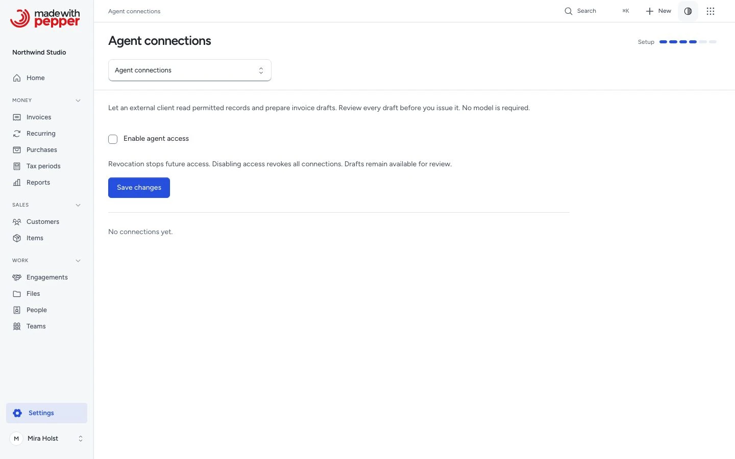 Agent connections with access disabled and the owner enable control