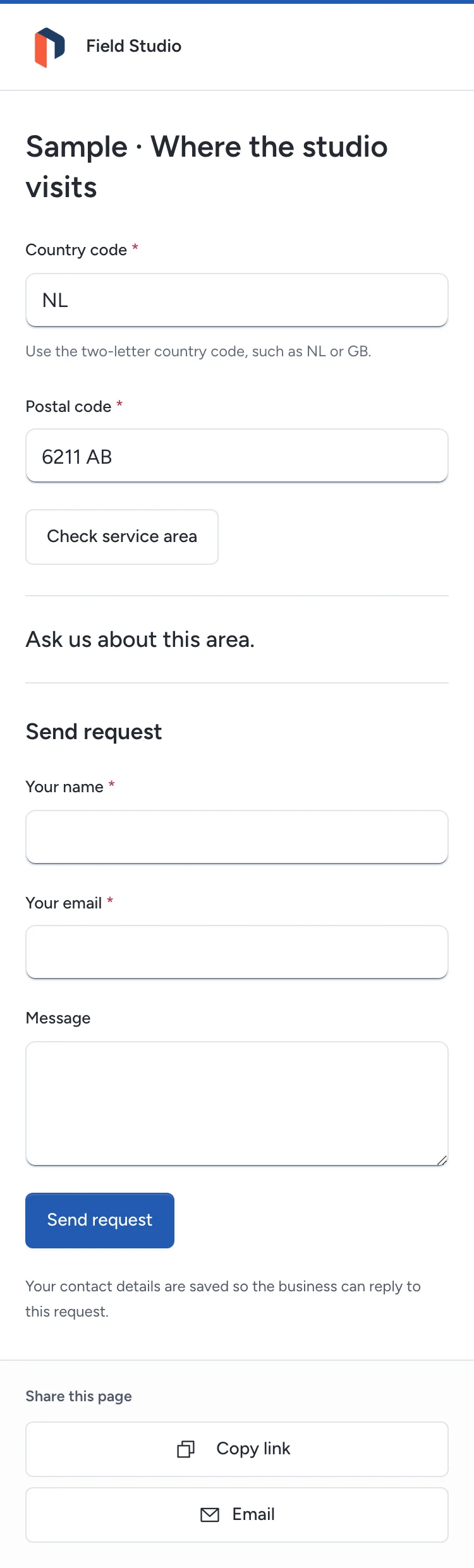 Give visitors an answer from your country and postal-code list.