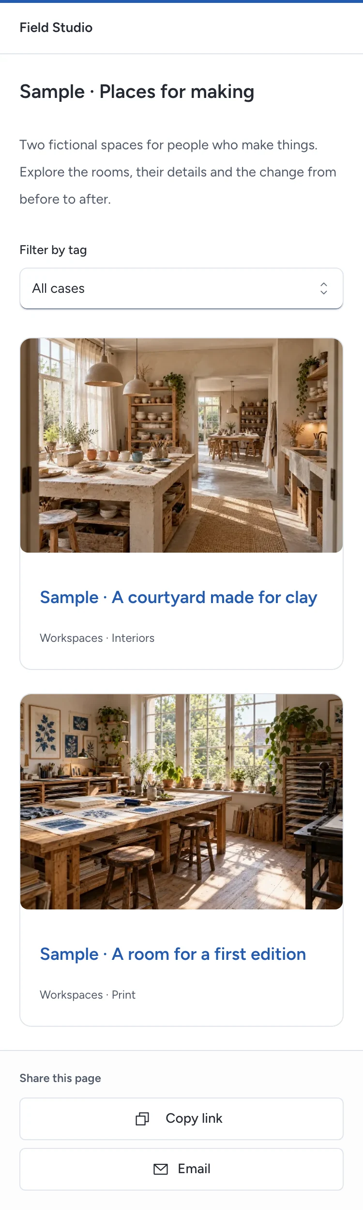 Bring published case studies together and let visitors filter by tag.