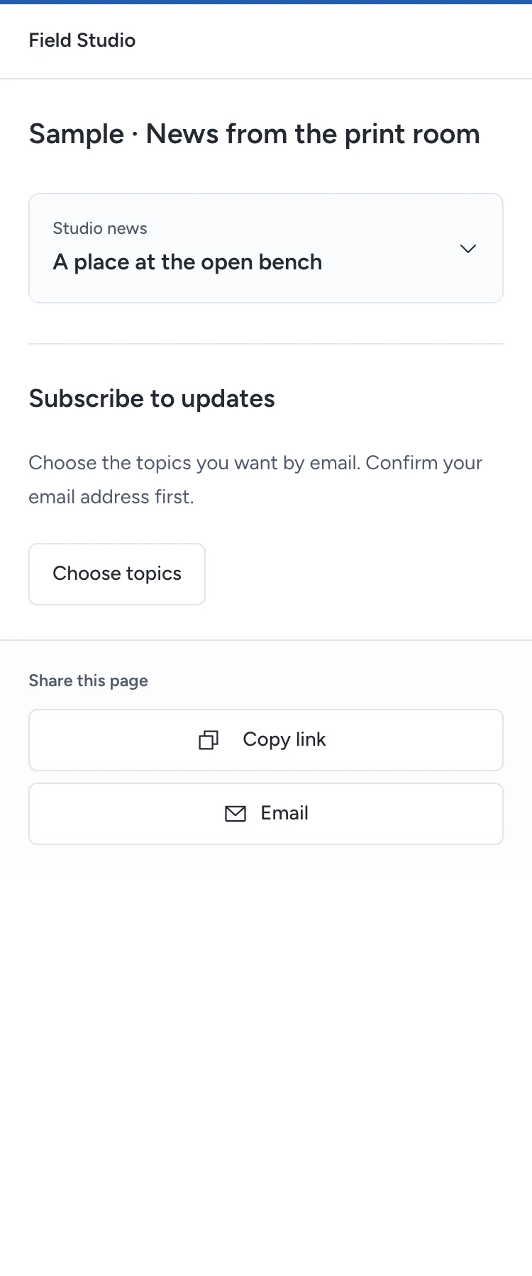 Publish dated news and short notices, with optional topic subscriptions.