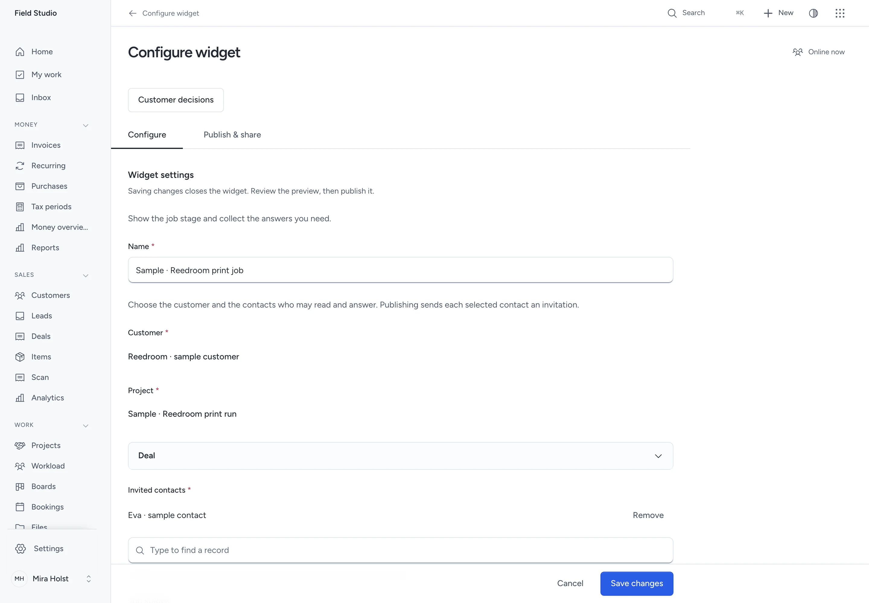 Platform editor for the sample print job