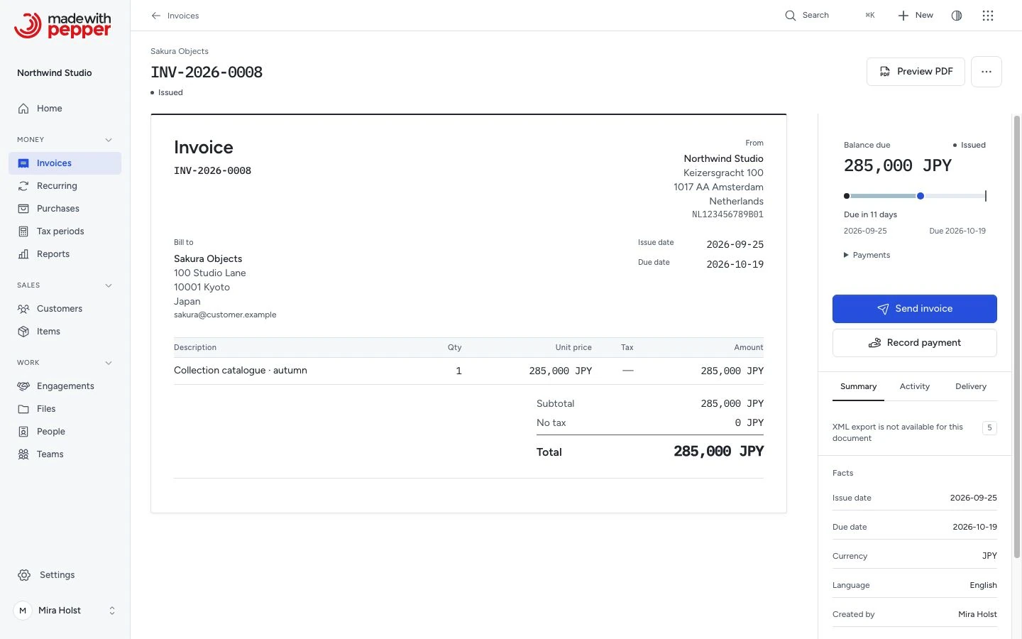 JPY invoice with no decimal places