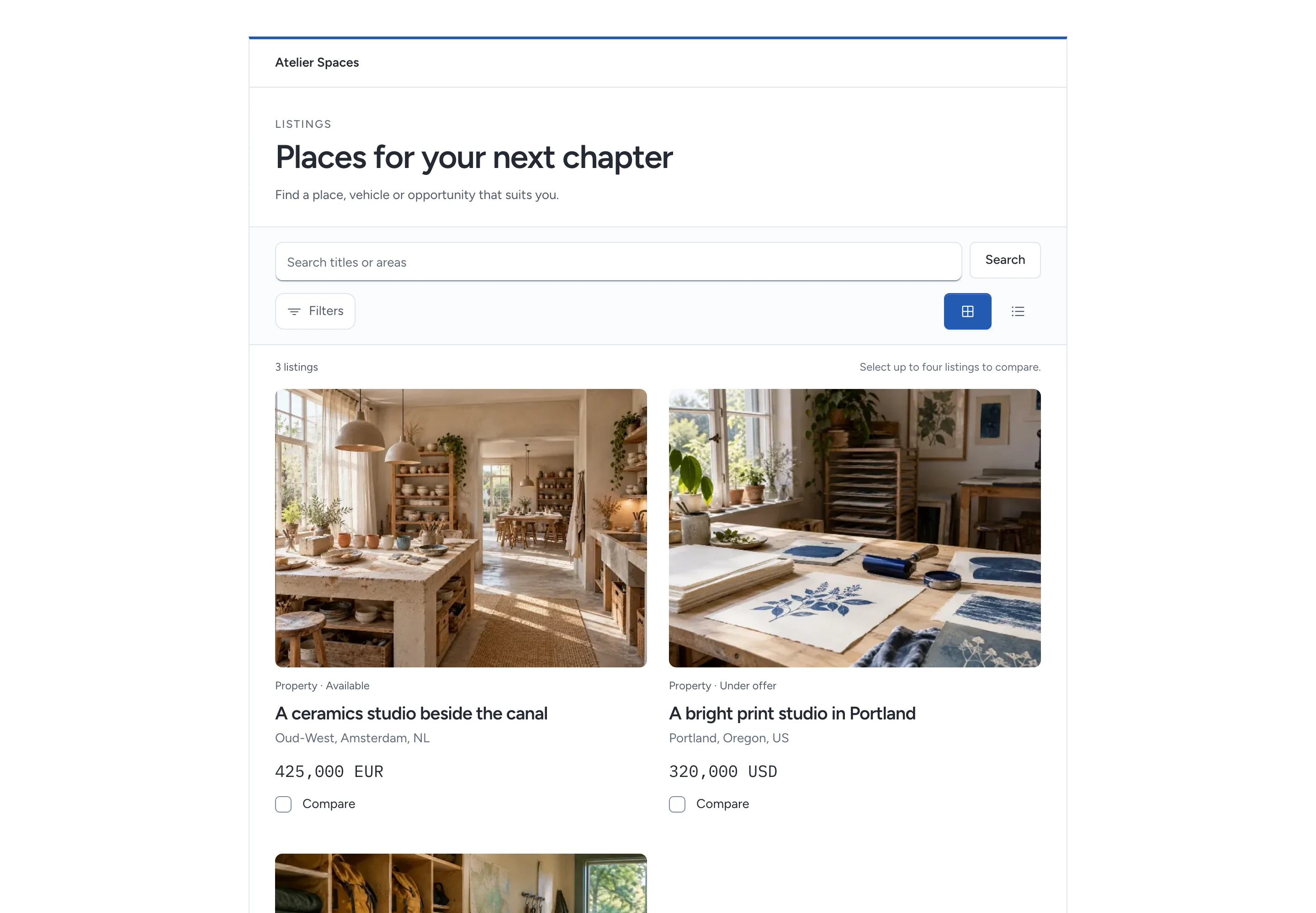 Published listing collection with EUR and USD prices, availability and comparison controls