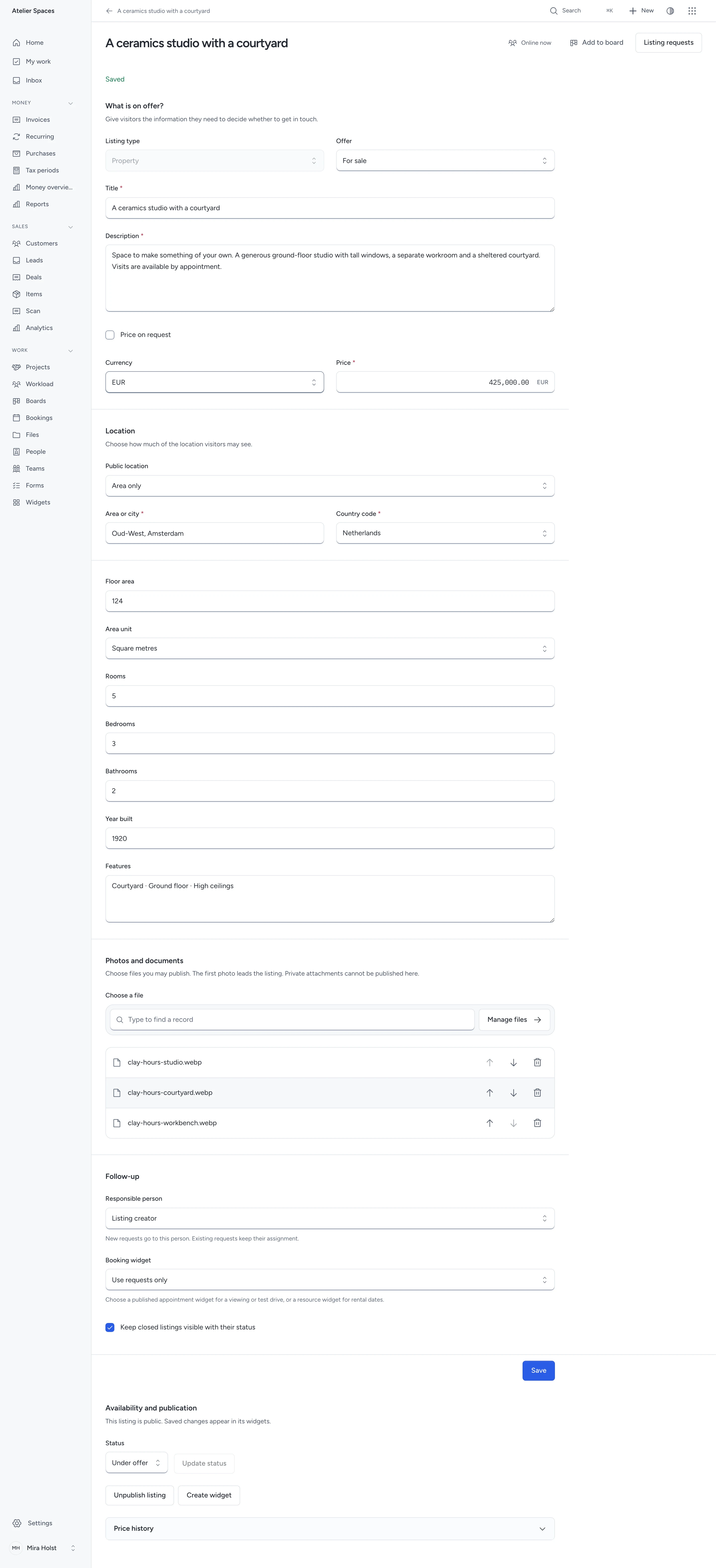 Listing editor with grouped file selection and compact file ordering controls