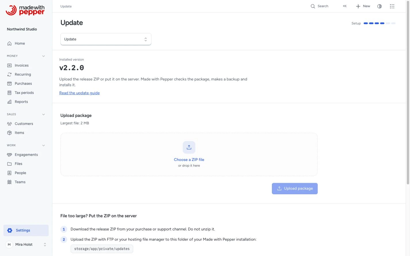 Update settings with package selection and checks