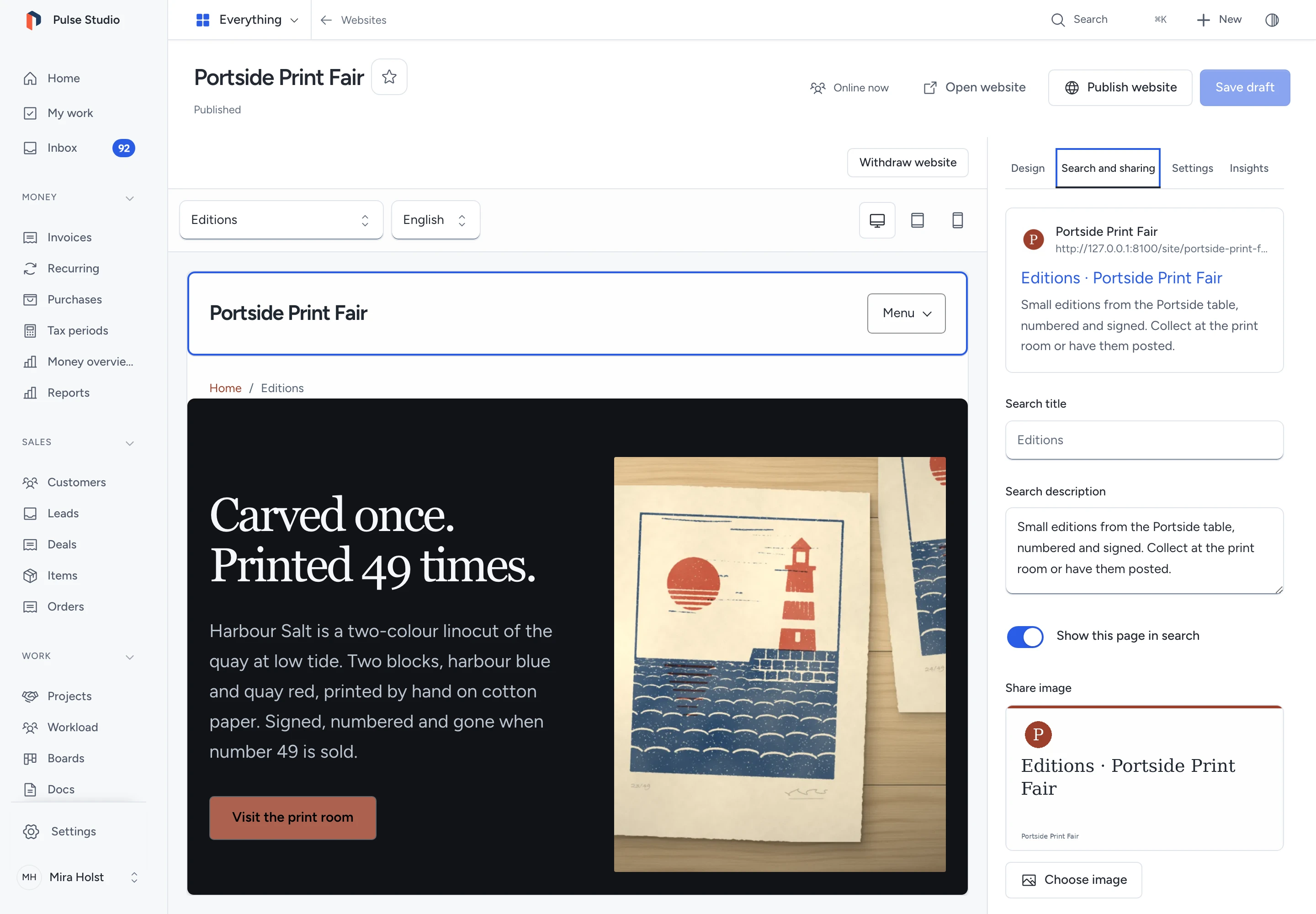 Search and sharing with the Editions page preview, search title, description, visibility control and generated share image