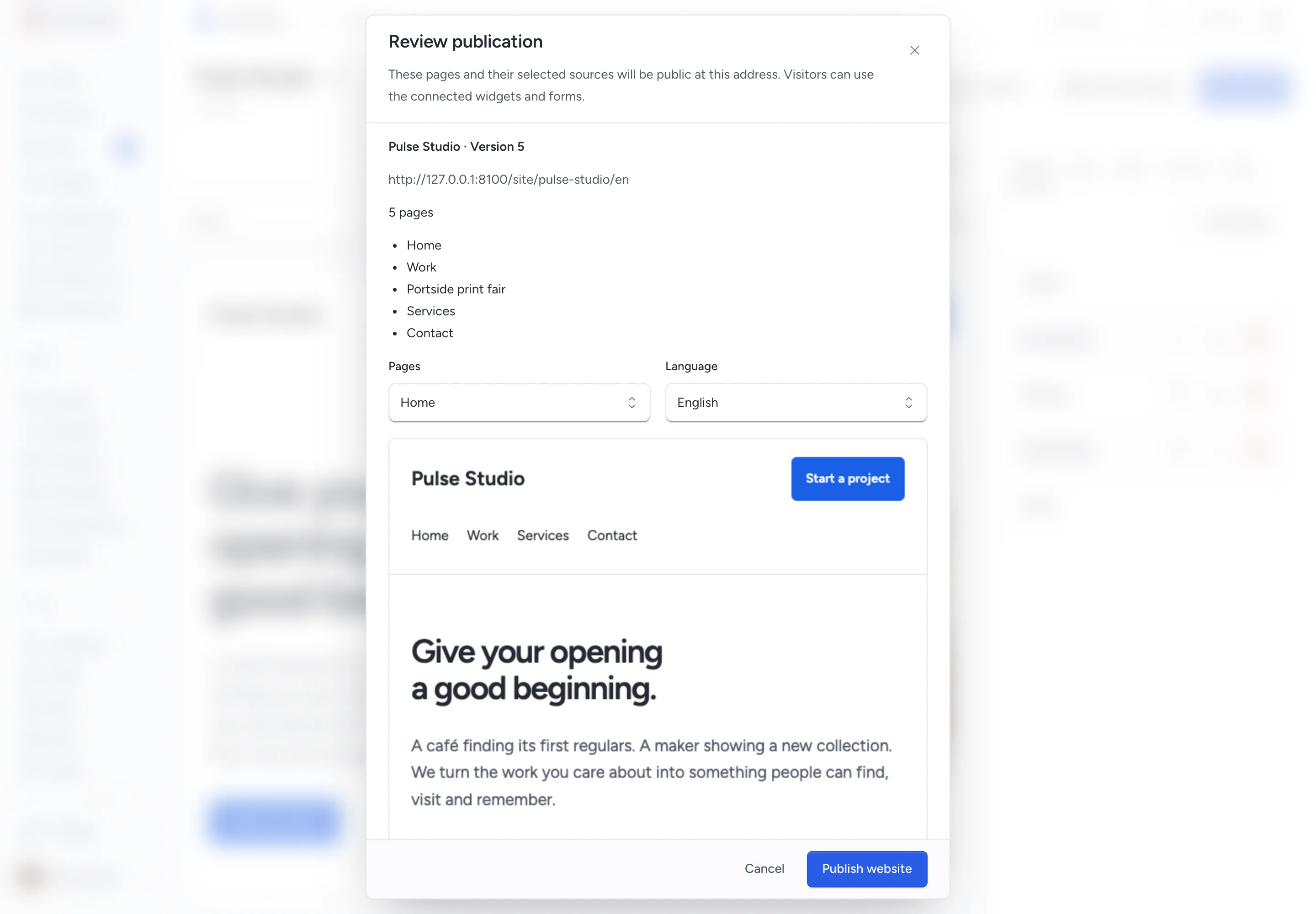 Publication review with the website address and connected sources