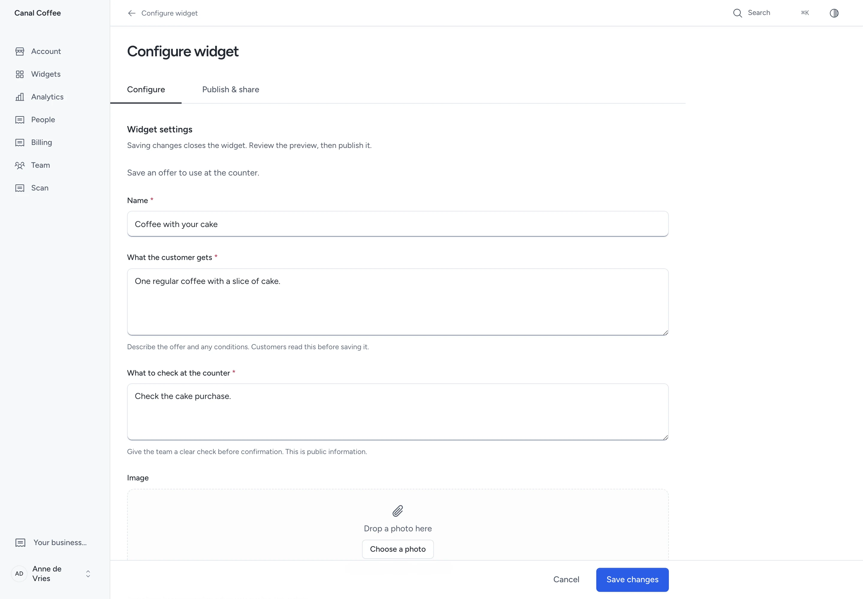 Configure an offer’s public terms and the check staff must make at the counter