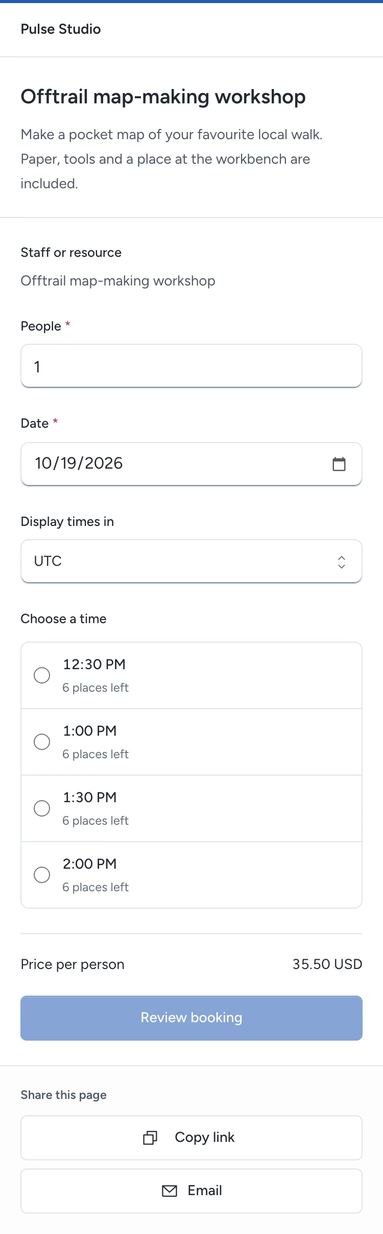 Read the service and choose from its available times or dates.