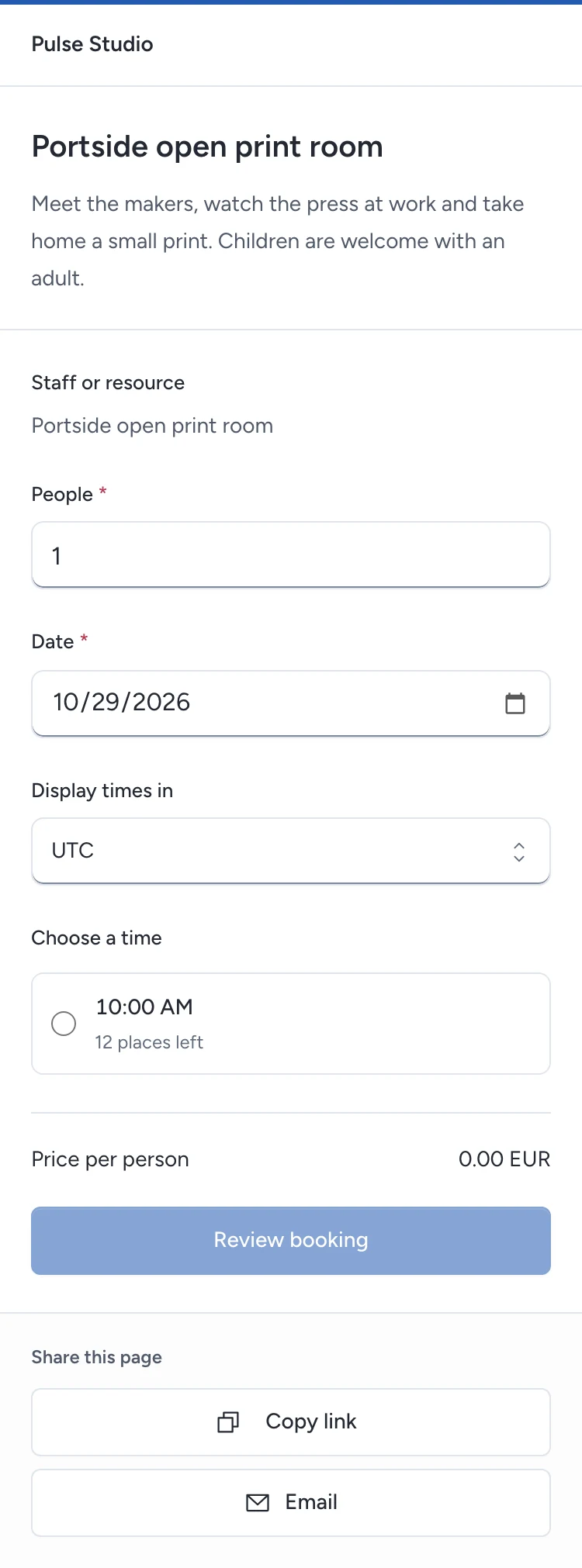 Read the service and choose from its available times or dates.